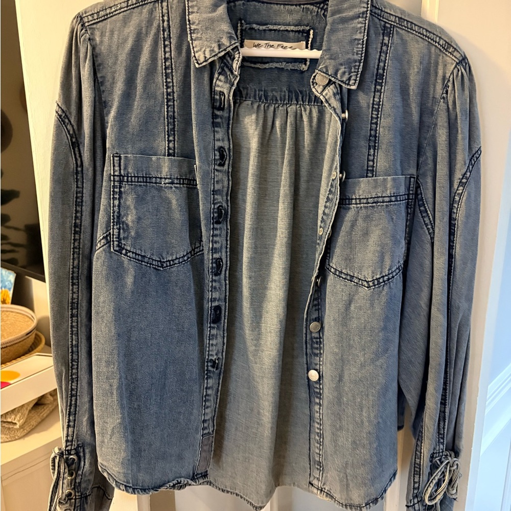 We The Free Blue Denim Top